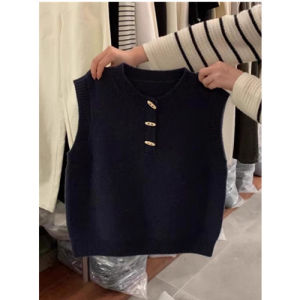 Elegant Black Cashmere Knitted Vest Sleeveless round Neck Outerwear for Women Autumn Winter Season Tagkita Brand Ladies Sweater
