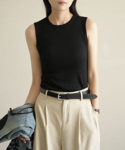 Summer Thin Wide Shoulder round Neck Vest Womens Slim Fit Sleeveless T-Shirt Uksil Wood Fiber Casual High Elasticity Cotton Blend