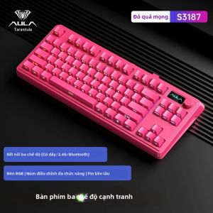 AULA | Bàn Phím Cơ Không Dây Ba Chế Độ Aula S3187 87 Phím Kết Nối Bluetooth/có Dây Chuột 24g Dành Cho Máy Tính Để Bàn/máy Tính Xách Tay Chơi Game/văn Phòng Màu Hồng