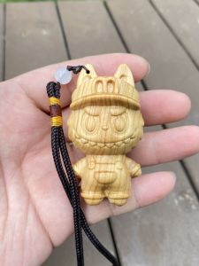 Modern Minimalist McDonalds Labubu Carved Figurine Keychain Bag Tag Cartoon Wooden Sculpture Home Decorative Accessories