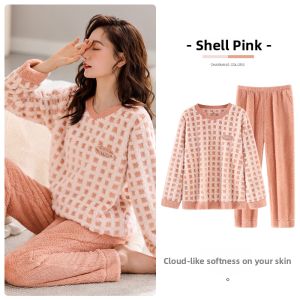 JIALEFEN | Thermal Flannel Coral Fleece Womens Pajamas