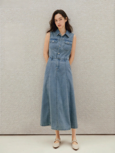 INMAN | Đầm Jean Kiểu Pháp Không T Tay A-Line