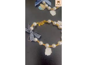 Vòng cổ ngọc trai phong cách sang xịn cho chó mèo - Ngọc trai trắng phối charm xinh
