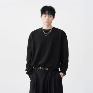 Bwka Heavy Weight White Bottoming Shirt Female Male Spring and Autumn Fashion Brand Loose Casual Bottoming Pure Color round Neck Long Sleeves T-shirt