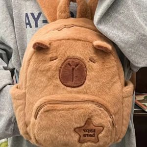 Plush Capybara Backpack Cute Plush Toy Shoulder Bag Dual-purpose School Bag Water Guinea Pig Cartoon Handbag Children Gift