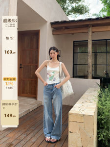Hello Canon Vintage High Waist Light Blue Straight Leg Jeans Women Summer Narrow Wide Leg Casual Long Trousers