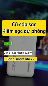 Sạc dự phòng chân cắm PISEN QUICK High Power Box 10000mAh OWN kèm cáp Lightning Type-C sạc nhanh 22.5W tương thích mọi thiết bị (model: TS-D312) - Hàng chính hãng bảo hành 24