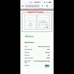 Baby Silver Fine Silver 5 Gram Bar Perak Batangan Asli Murni Logam Mulia Original