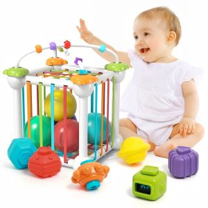 ของเล่นลูกบาศก์สำหรับเด็ก6เดือน + ของเล่นฝึกประสาทสัมผัสสำหรับเด็กทารกอายุ12เดือนของเล่นสำหรับเด็กวัยหัดเดิน Montessori สำหรับเด็ก1-2ปี