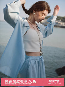 FenSiLanEn Blue Sun Protection Shirt Womens Breathable Summer New Long Sleeve Top Shorts Set Two-Piece Korean Style Loose Fit