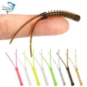 Gỗ Hồng Sắc Ajing Mềm Dụ 5.5Cm TPR Mini Nổi Swimbait Đuôi Đôi Con Sâu Cho Đá Bass Cá Chép Câu Cá Maggots Đại Dương Bãi Biển Sông