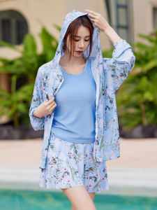 Large Size Three Piece Set Bikini Womens Style Long Sleeve Thermal Spa Swimsuit Skirt Style Swimsuit Sensation for plus Size