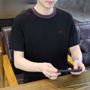 HENGYUANXIANG | Hengyuanxiang Embroidered Round Neck Ice Silk Mens T-Shirt Breathable Short Sleeve Summer Fashion Urban Thin Body Shirt