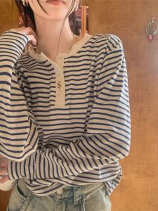 HUOLISI | Striped Long Sleeve T-Shirt for Autumn and Winter Loose Fitting Knit Top