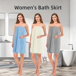 1pc Bath Wrap Towel Absorbent Microfiber Spa Shower Robe With Elastic Top Solid Color