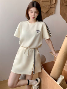 Casual Large Size Womens Sports Suit Set: Half Length Cotton Tank Top and Shorts for Summer Plus Size Slimming Two-Piece Set