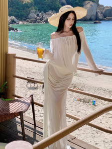 CHANGTONG | French Style Shoulder-baring Fitted Pencil Long Dress Spring