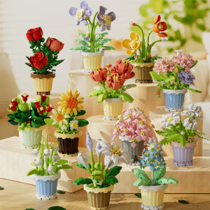 Rose Bouquet Tulip Blocks Eternal Flower Assembly Toy Birthday Gift for Girlfriend Trendy Brand Simulation Home Play Toys