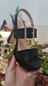 Giày sandal nữ cao gót 9cm hàng hiệu rosata màu đen thời trang cao cấp ro581