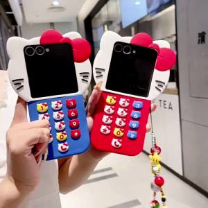 Sanrio | Kawaii Sanrio Hello Kitty Creative 3D Telephone Case for Samsung Galaxy Z Flip 8 7 FE 6 5 4 3 5G Decorative Lanyard Phone Cover