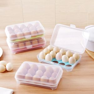 15 Grid Plastic Egg Storage Box with Lid Transparent Stackable Shockproof Container Kitchen Food Organizer Egg Storage Rack Box