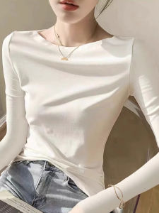 Spring Autumn Winter Womens Pure Cotton Long Sleeve T-Shirt Modale Base Shirt Stylish Top One Shoulder Korean Style Commute