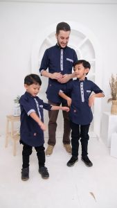 Baju Koko Polos Casual Anak Laki Laki Lengan Pendek Koko Umar Kids Blue