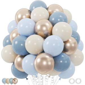 60PC 12" Dusty Blue/Slate Blue/Sand White/Champagne Gold Confetti Balloons Set for Baby Shower Wedding Graduation Birthday Elega