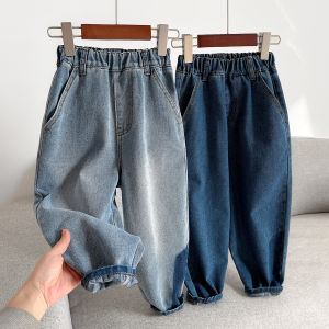 Soft Washed Denim Kids Jeans Boys Girls Dad Style Long Pants Spring Autumn Cotton Blend Casual mid Waist No Fly Knitwear