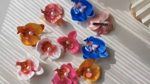 Jepit Kelopak Bunga Anggrek Artifisiala Pita Orchid Mutiara Hair Clip Aksesoris Fashion Flower Latex