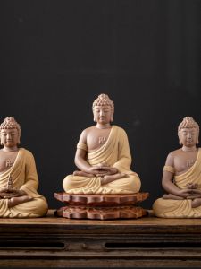 Creative Ceramic Three Treasures Buddha Figurine Home Decorations Chinese Style Altar Piece Bodhisattva Amitabha Medicine Buddha