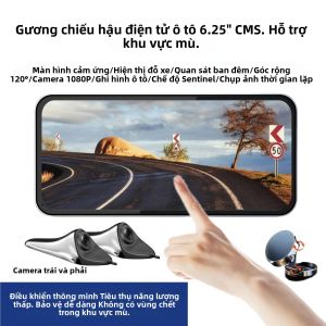 Camera Hành Trình Gương Chiếu Hậu Ô Tô 6.25 Inch HD 1080P Camera Kép Hỗ Trợ Điểm Mù Tầm Nhìn Ban Đêm Giám Sát Đỗ Xe Có Khe Cắm Thẻ Nhớ SD