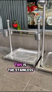 Stainless Steel Bird Stand with Feeding Cups Tray Durable Parrot Perch for Small Large Birds Pet Lovebird Burung Nuri