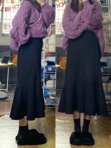 High Waist Black Slim Fish Tail Half Skirt for plus Size Women Autumn Winter mid Length Skirt Fashionable plus Size Girls