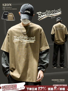 Áo Thun Nam Tay Dài Mùa Thu Thường Ngày Cotton Nguyên Chất Cổ Tròn in Chữ Phong Cách Mỹ Cổ Điển Áo Nỉ Giả Hai Mảnh