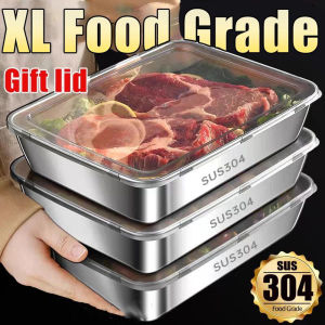 304 Stainless Steel Food Storage Container with Lid 304 Stainless Steel Tray Food Storage Box Household Refrigerator Crisper Stackable Frozen Fresh Keeping Case with sealed lid Food trays Food keeper storage box stainless food container made in Japan