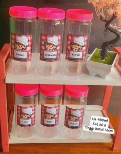 Set Botol bumbu dapur isi 6 uk 480 ml koki cilik pink