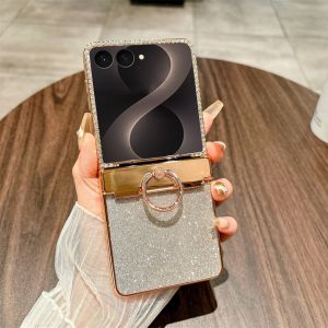 szhaiyu | Luxury Girl Glitter Ring Holder Phone Case For Samsung Galaxy Z Flip 8 7 FE 6 5 4 Bling Rhinestone Diamond Hinge Protector Cover