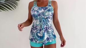 Womens Two-Piece Paisley Leaf Print Swimsuit