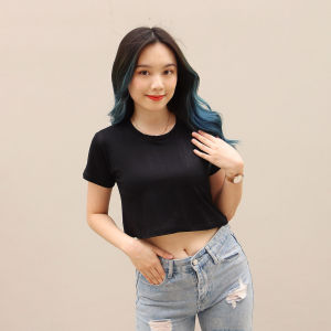 Baju Kaos Crop Top Wanita Korea - Atasan Potongan Pendek Polos Simpel Spandek Premium Gaya Kekinian