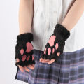ใหม่ Kawaii ผู้หญิง WARM Cat ถุงมือแฟชั่นสาว Cat Claw Paw Plush Mittens Soft Plush สั้น Fingerless Half Finger ถุงมือฤดูหนาว. 