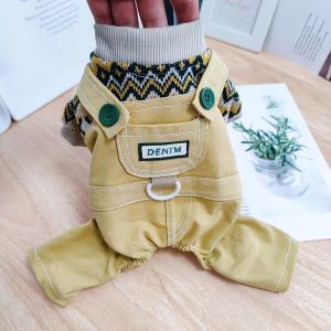 Fall Winter Teddy Dog Clothes Denim Overalls Pullable Four-Legged Sweater Bichon Frise Schnauzer Sweater Pet Apparel Accessories