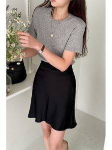 PIAOYA | Acetic Satin A-Line Skirt Thin High Waist Slim