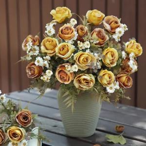 Artificial Silk Rose Flowers Holiday Yard Garden Home Dining Table Vase Wedding Bridal Bouquet Arches Windowsill DIY Decorations
