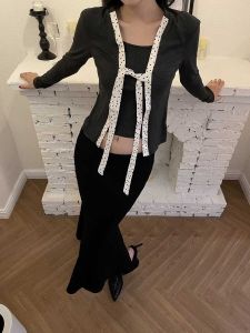 เสื้อสเวตเตอร์ถักลายจุดสไตล์ฝรั่งเศสหวานๆ ทรงเข้ารูป แขนยาว คอเหลี่ยม ปกติ ฤดูใบไม้ร่วง เสื้อผ้าทำงานผู้หญิง