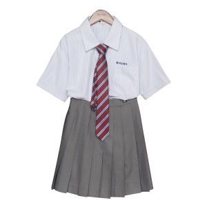 Achais Plus Size JK Plus Size Ladies Original Korean Style Maruko Short Long Sleeves Stripes Shirt Gray Skirt Suit Women