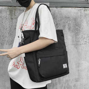 Waterproof Large Capacity Canvas Shoulder Bag for Men Commuter Tote Bag with Double Straps Zipper Closure Casual Leisure Bag