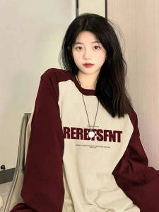 Áo Thun Cotton Dài Tay Rộng Rãi Cho Nữ Mùa Xuân Thu Thiết Kế Cổ Tròn in Họa Tiết Phong Cách Hàn Quốc Thường Ngày