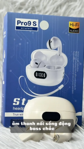 Tai Nghe Bluetooth Pro 9S kiểu dáng sang trọng nhỏ gọn hộp sạc có đèn LED hiển thị pin