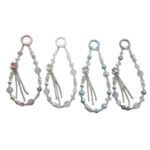 Light Luxury Style Original Gold Foil Bead Crystal Bead Phone Chain Alloy Shell Premium Flower Keychain Pendant